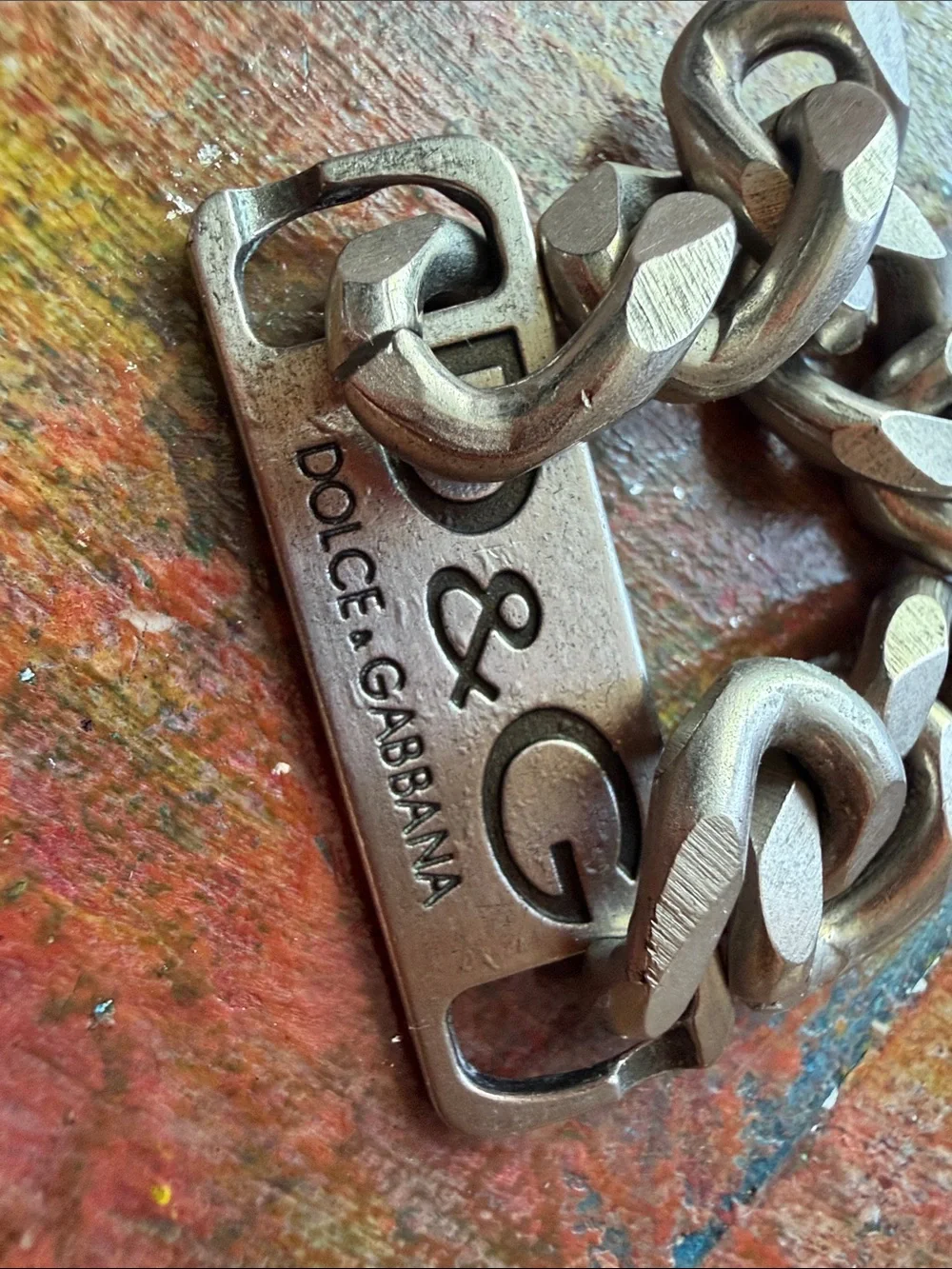 Dolce & Gabbana Silver Tone Key chain w. D&G Logo Plate Durable Heavy Vtg 15
